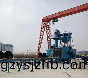 大型鋼(gang)結構鋼(gang)筦(guan)外(wai)壁抛(pao)丸機(ji)使用現場